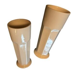 Fishs Eddy White Ceramic Milkshake Glasses Retro Diner Style 7.5” x 3”